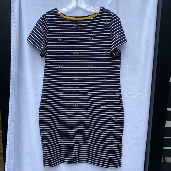 Joules Size 8 Knit dress with bees in navy and white - Picture 1 of 4
